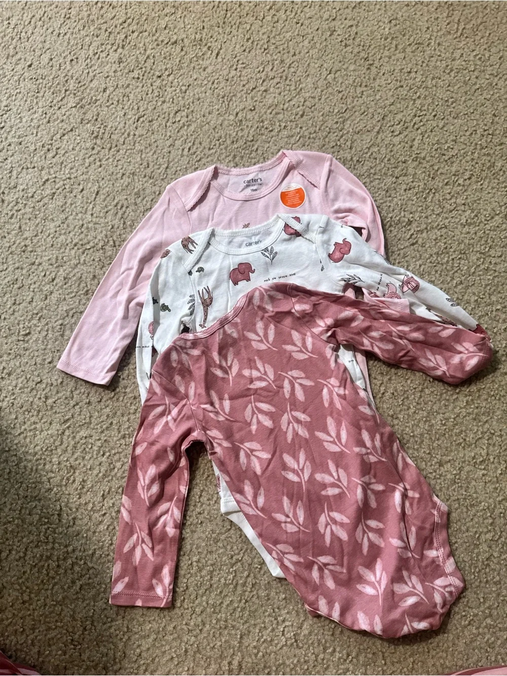 Carter's Pink, Mauve & White Long-Sleeve Baby Bodysuit 3-Pack